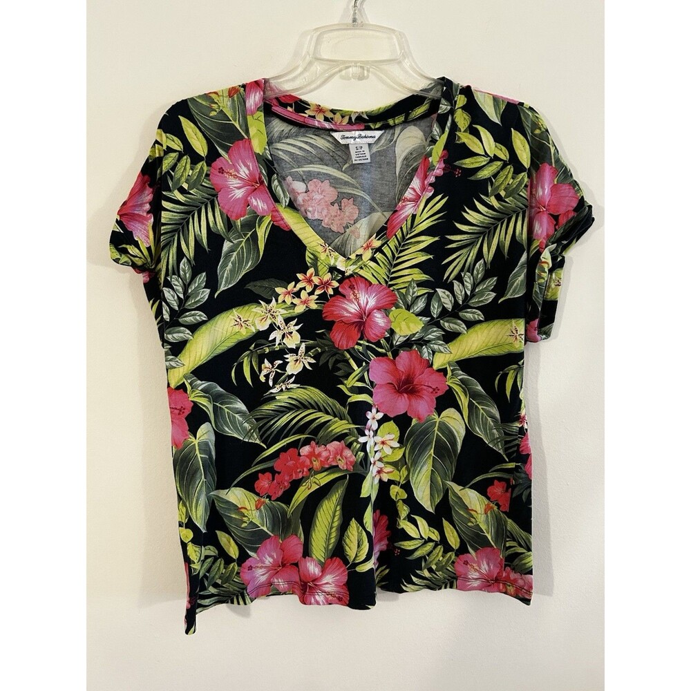 Tommy Bahama Grand Villa Talulla Silk Black Hawaiian Tropical Camp Shirt Size S
